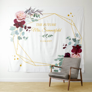 Zukünftige Mrs Floral Hintergrund Brautparty-Tapet Wandteppich