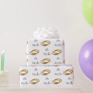 Zukünftige Mrs (Name) Elegante Hochzeits-Goldringe Geschenkpapier