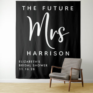 Zukünftige Mrs Personalisierte Brautparty Schwarz Wandteppich