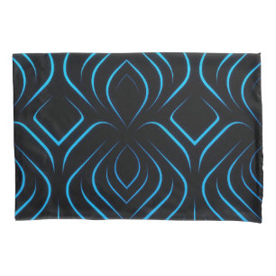 Zukünftige Neonblaue und schwarze Decke und Kissen Kissenbezug