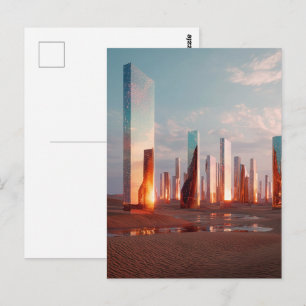 Zukünftige surrealistische Spiegel Türme in der Wü Postkarte