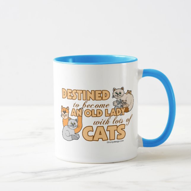 Zukünftige verrückte Katzen-Dame Funny Saying Tasse (Rechts)