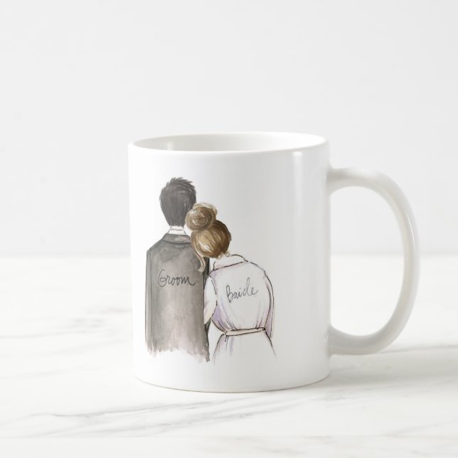 Zukünftiger Herr und Frau schwarzes Haar-Mann und Kaffeetasse (Rechts)