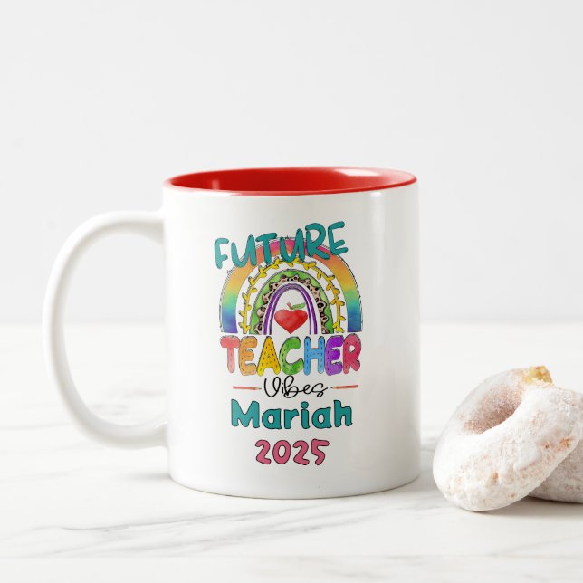 Zukünftiger Lehrer Personalisiert  Zweifarbige Tasse (Mit Donut)