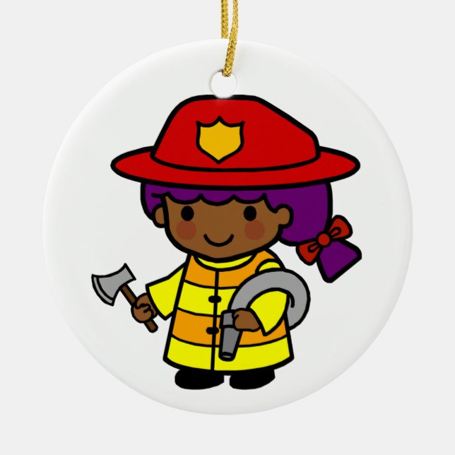 Zukünftiges Feuerwehrmädchen mit Ax und Hose Keramik Ornament (Vorne)