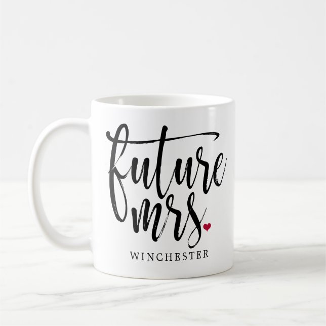 Zukünftiges Frau Modern Brushed Black Script Kaffeetasse (Links)