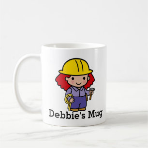 Zukünftiges Unternehmermädchen mit Hammer und Seil Kaffeetasse