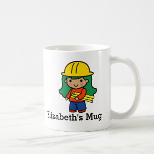 Zukunftsarchitektur/Ingenieur-Mädchen in Hard Hat Kaffeetasse