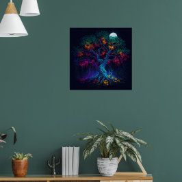 Zukunftsweisender digitaler Glühbaum Poster