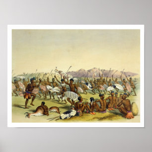 Zulu Jagdtanz in der Nähe der Engooi-Berge, Plat Poster