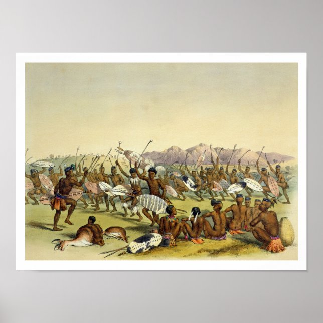 Zulu Jagdtanz in der Nähe der Engooi-Berge, Plat Poster (Vorne)