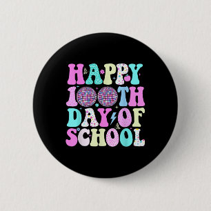 Zum 100. Schullehrer Kinder Retro Disco Button
