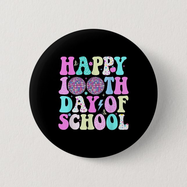 Zum 100. Schullehrer Kinder Retro Disco Button (Vorderseite)