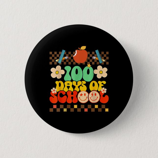 Zum 100. Schullehrer Kinder Retro Groov Button (Vorderseite)
