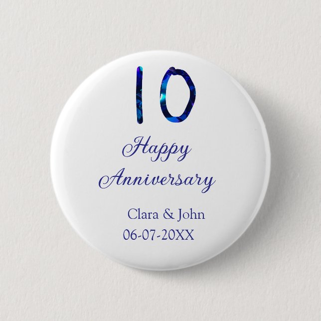 Zum 10. Jubiläum blauer Glitzer Namensdatum hinzuf Button (Vorderseite)