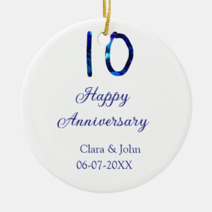 Zum 10. Jubiläum blauer Glitzer Namensdatum hinzuf Keramik Ornament
