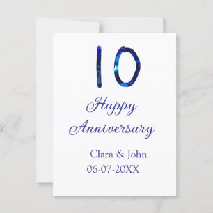 Zum 10. Jubiläum blauer Glitzer Namensdatum hinzuf Postkarte