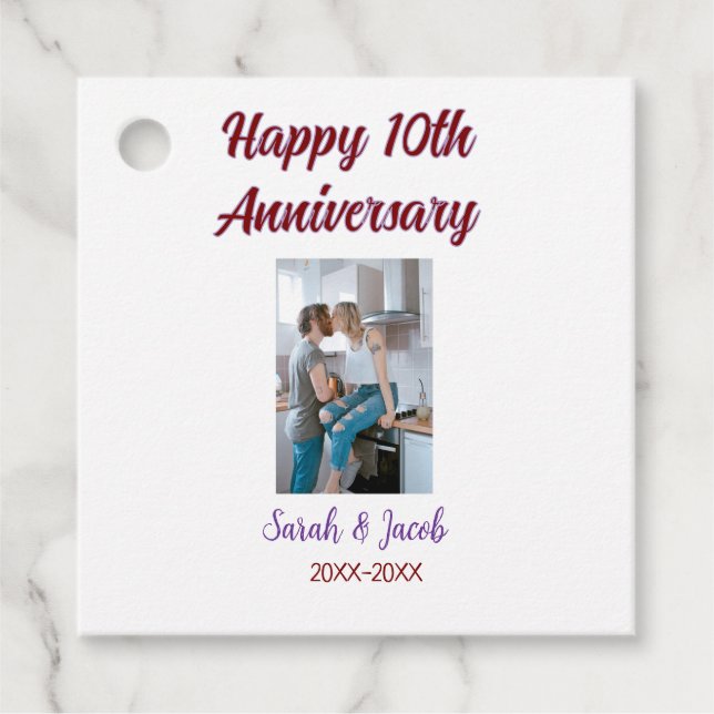 Zum 10. Jubiläum Foto Hochzeitspaar Name d Geschenkanhänger (Vorderseite)