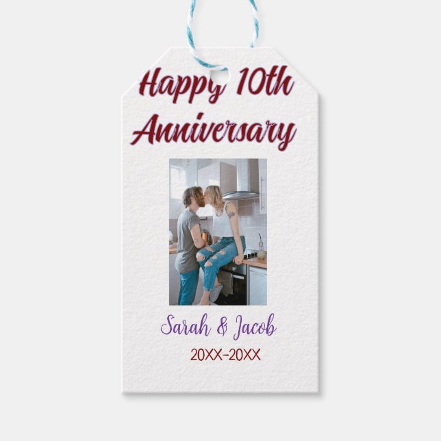 Zum 10. Jubiläum Foto Hochzeitspaar Name d Geschenkanhänger (Vorderseite)