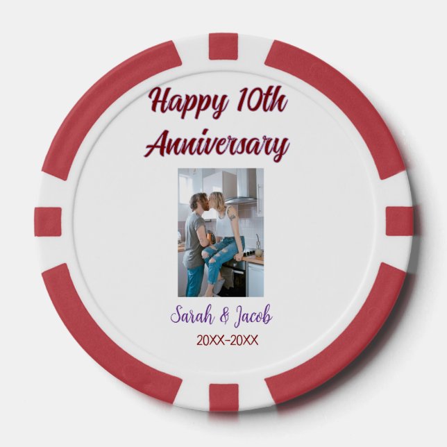 Zum 10. Jubiläum Foto Hochzeitspaar Name d Pokerchips (Vorderseite)