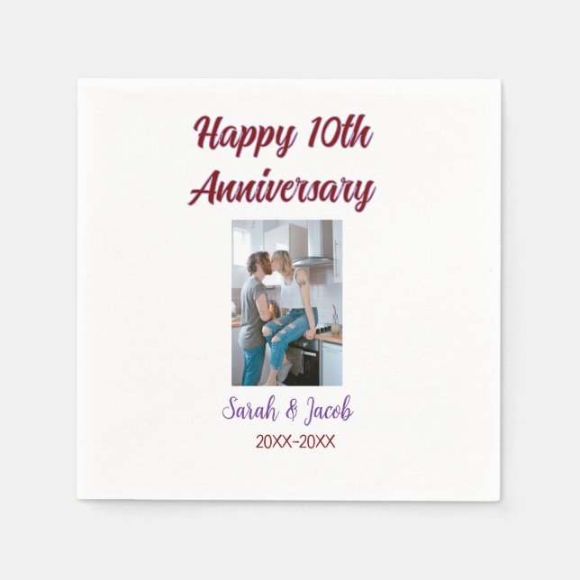 Zum 10. Jubiläum Foto Hochzeitspaar Name d Serviette (Vorderseite)