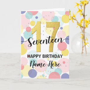 Zum 17. Geburtstag Pastel Rainbow und Gold Girl Karte