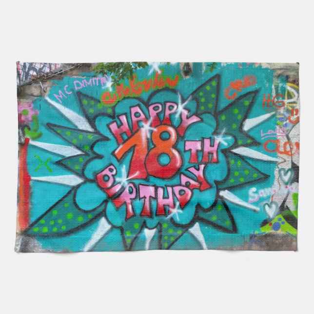 Zum 18. Geburtstag Graffiti Geschirrtuch (Horizontal)