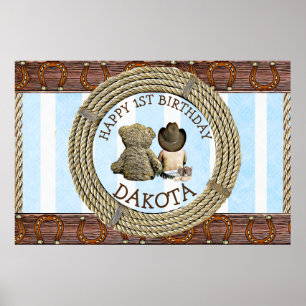 Zum 1. Geburtstag Cowboy und Teddy Bear Boy Poster
