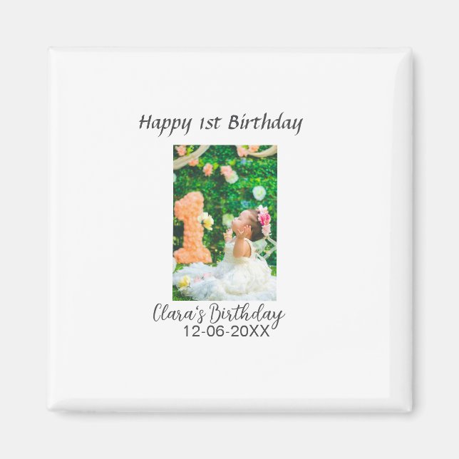 Zum 1. Geburtstag Foto schlicht und elegant Magnet (Vorne)