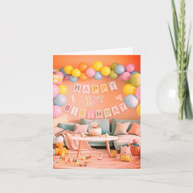 Zum 1. Geburtstag geklappte Einladungskarte (Vorderseite)