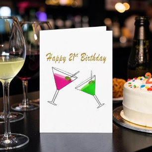 Zum 21. Geburtstag Martini Glas mit Oliven Karte