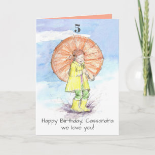 Zum 5. Geburtstag Girl Umbrella Individuelle Name Karte