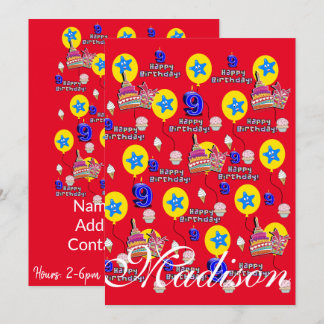 Zum 9. Geburtstag Einladung Geburtstag #9 Rot