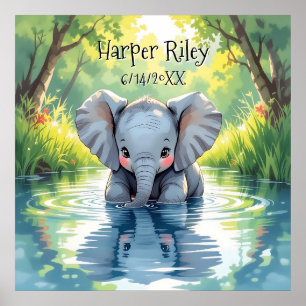 Zum Anpassen: Süßer Baby-Elefant und Spiegelbild Poster