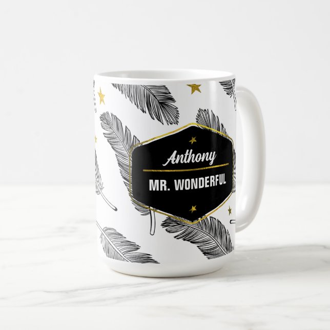 Zum Ehemann am Vatertag. Federmuster Kaffeetasse (VorderseiteRechts)