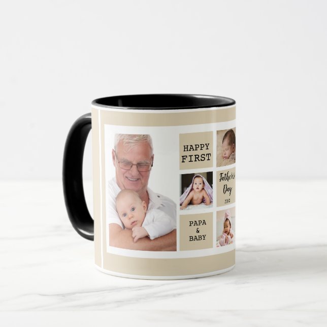 Zum ersten Mal Papa 5 Foto Collage   Tasse (Vorderseite Links)