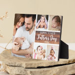 Zum ersten Mal Vatertag Holz 5 FotoCollage Fotoplatte<br><div class="desc">Die Geschenkidee des Ersten Vaters - Eine moderne Foto-Plakette mit einem Collage-Gitter aus 5 Bildern und einer Nachricht auf einem trendigen Holzblock.</div>