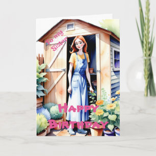 Zum Geburtstag meiner Schwester, süße Gartenarbeit Karte