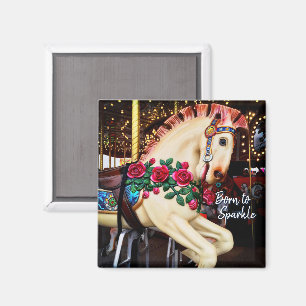 Zum Glänzen geboren Karussellpferd mit Rosen Foto Magnet