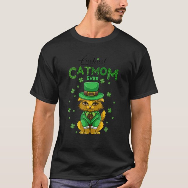 Zum Glück Catmom je St Patrick Day Chat Lover T-Shirt (Vorderseite)