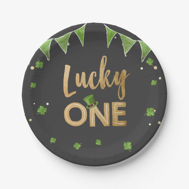 Zum Glück ein St Patrick's Day Paper Plate Clover  Pappteller (Vorderseite)