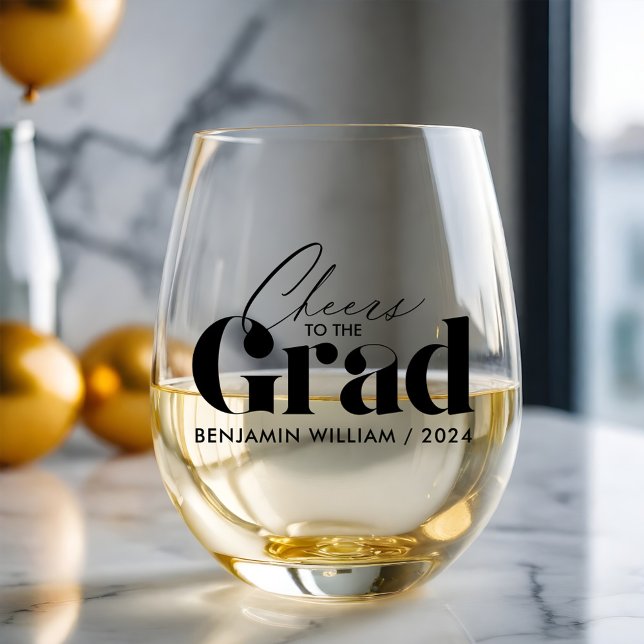 Zum Glück für den Grad | Minimaler Name des benutz Weinglas Ohne Stiel (Cheers to the Grad | Minimal Custom Graduate Name Stemless Wine Glass)