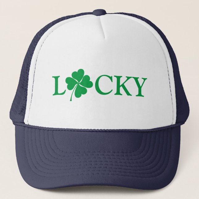 Zum Glück Green Clover Kleeblatt St. Patrick's Day Truckerkappe (Vorderseite)