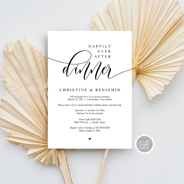 Zum Glück immer nach dem Abendessen, Elopement mod Einladung (Happily Ever After Dinner, Elopement Modern Script Invitation Card, Digital Download, Email)