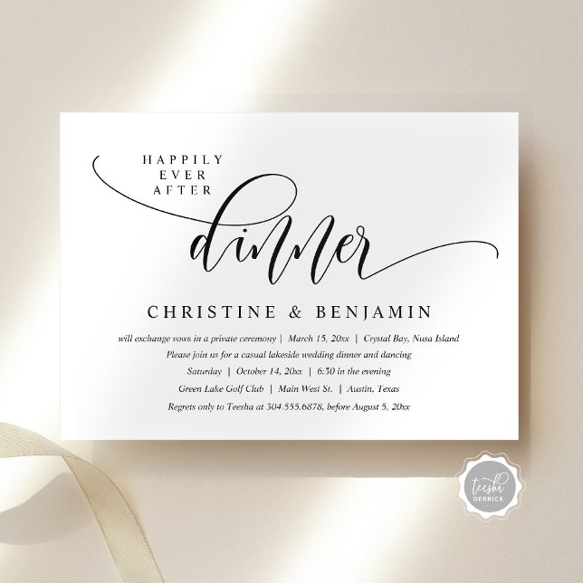 Zum Glück immer nach dem Essen, Elopement, moderne Einladung (Happily Ever After Dinner, Elopement, Modern Script Invitation Card, Digital Download, Email)