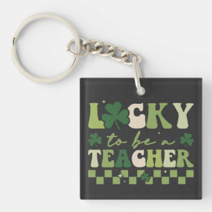 Zum Glück Lehrerin Groovy Retro St Patrick's Day Schlüsselanhänger