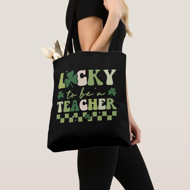 Zum Glück Lehrerin Groovy Retro St Patrick's Day Tasche (Von Nahem)
