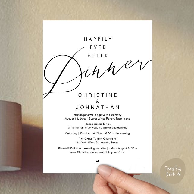 Zum Glück nach dem Abendessen, moderne romantische Einladung (Happily Ever After Dinner, Modern Romantic Wedding Invites Card, PDF, Minimalist Clean, White Black)