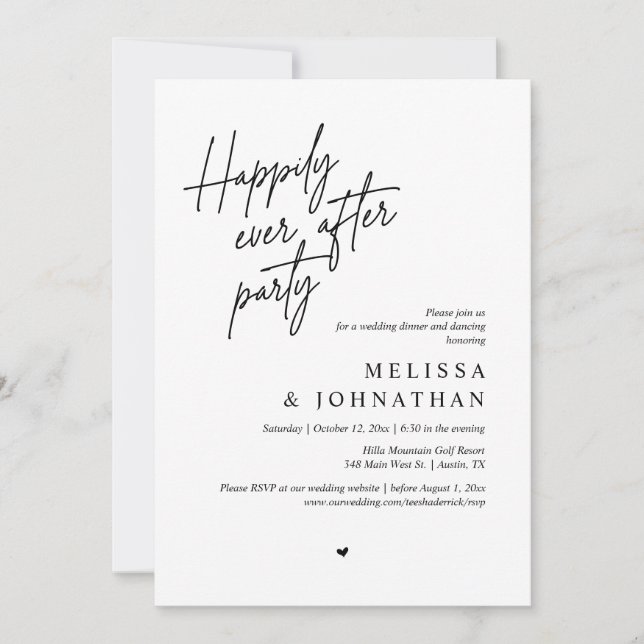 Zum Glück nach dem Party, das moderne Hochzeitsess Einladung (Vorderseite)