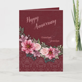Zum Jubiläum der Großeltern Red Pink Damask Karte